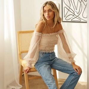 American Threads Off The Shoulder tulle top M NWOT